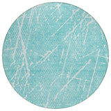 8' Teal Blue And Ivory Round Abstract Washable Indoor Outdoor Area Rug