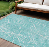 8' X 10' Teal Blue And Ivory Abstract Washable Indoor Outdoor Area Rug