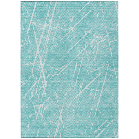 8' X 10' Teal Blue And Ivory Abstract Washable Indoor Outdoor Area Rug