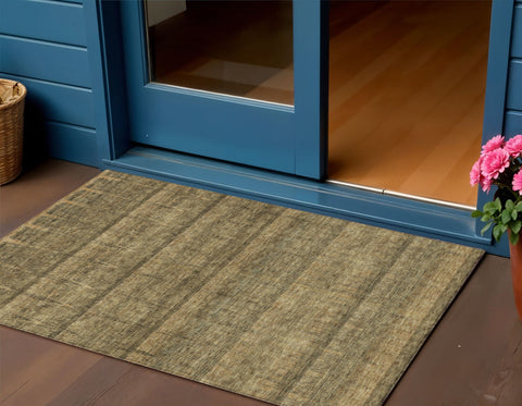 3' X 5' Brown Beige And Chocolate Striped Washable Indoor Outdoor Area Rug