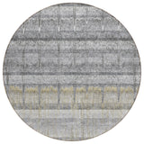 8' Gray Silver And Charcoal Round Striped Washable Indoor Outdoor Area Rug