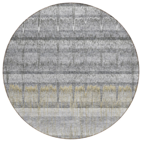8' Gray Silver And Charcoal Round Striped Washable Indoor Outdoor Area Rug