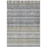 8' X 10' Gray Silver And Charcoal Striped Washable Indoor Outdoor Area Rug
