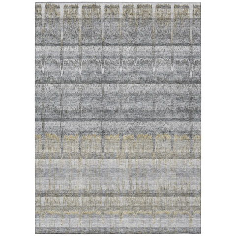 8' X 10' Gray Silver And Charcoal Striped Washable Indoor Outdoor Area Rug