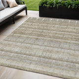 5' X 8' Taupe Gray And Beige Striped Washable Indoor Outdoor Area Rug