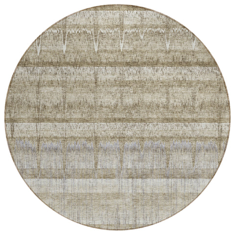 8' Taupe Gray And Beige Round Striped Washable Indoor Outdoor Area Rug
