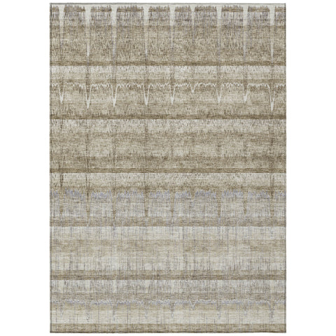 8' X 10' Taupe Gray And Beige Striped Washable Indoor Outdoor Area Rug