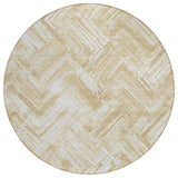 8' Beige Tan And Ivory Round Geometric Washable Indoor Outdoor Area Rug