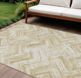 8' X 10' Beige Tan And Ivory Geometric Washable Indoor Outdoor Area Rug