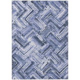 5' X 8' Navy Blue And Sky Blue Geometric Washable Indoor Outdoor Area Rug