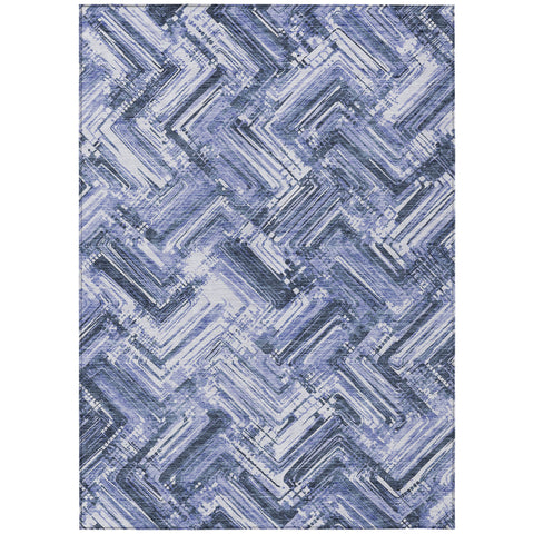 5' X 8' Navy Blue And Sky Blue Geometric Washable Indoor Outdoor Area Rug