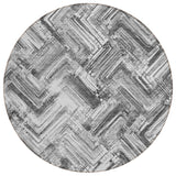 8' Gray Silver And Ivory Round Geometric Washable Indoor Outdoor Area Rug