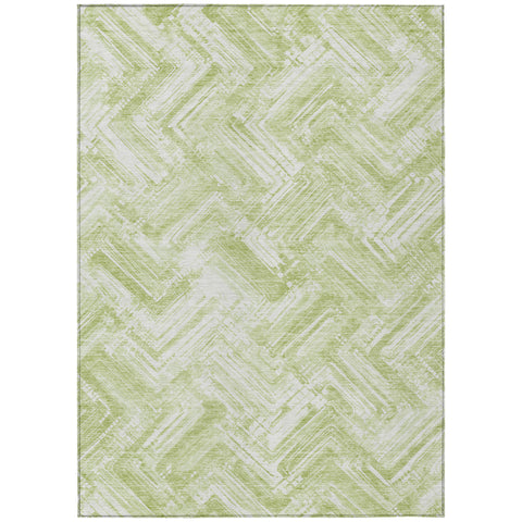 3' X 5' Green And Ivory Geometric Washable Indoor Outdoor Area Rug
