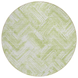 8' Green And Ivory Round Geometric Washable Indoor Outdoor Area Rug