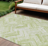 8' X 10' Green And Ivory Geometric Washable Indoor Outdoor Area Rug