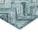 5' X 8' Teal Blue Aqua And Ivory Geometric Washable Indoor Outdoor Area Rug
