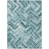 8' X 10' Teal Blue Aqua And Ivory Geometric Washable Indoor Outdoor Area Rug