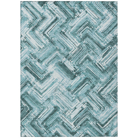 8' X 10' Teal Blue Aqua And Ivory Geometric Washable Indoor Outdoor Area Rug