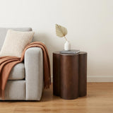 21" Brown Solid Wood Quatrefoile Drum End Table