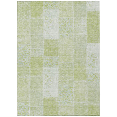 5' X 8' Artichoke Green And Ivory Patchwork Washable Indoor Outdoor Area Rug