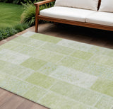 8' X 10' Artichoke Green And Ivory Patchwork Washable Indoor Outdoor Area Rug