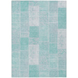 8' X 10' Aqua Teal Blue And Silver Patchwork Washable Indoor Outdoor Area Rug