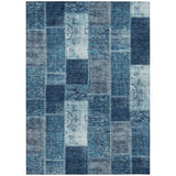 8' X 10' Navy Blue And Sky Blue Patchwork Washable Indoor Outdoor Area Rug