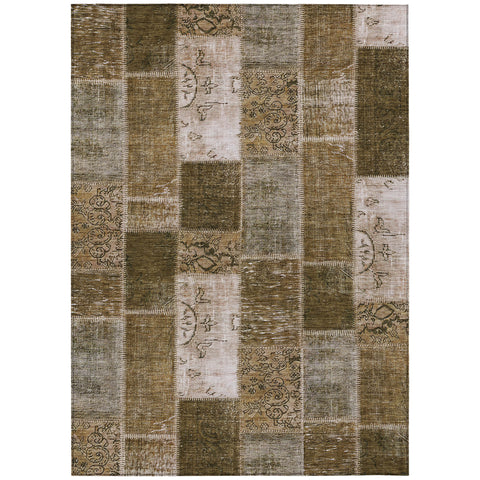 5' X 8' Brown And Ivory Patchwork Washable Indoor Outdoor Area Rug