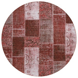 8' Burgundy Merlot And Blush Round Patchwork Washable Indoor Outdoor Area Rug