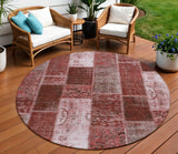 8' Burgundy Merlot And Blush Round Patchwork Washable Indoor Outdoor Area Rug