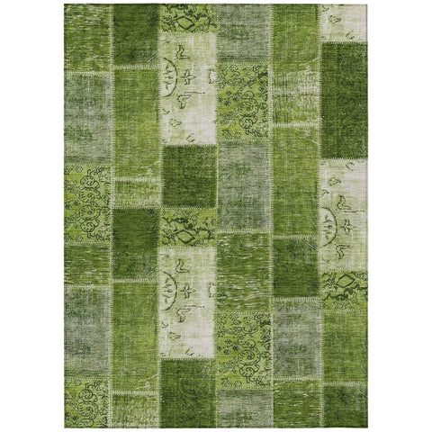 3' X 5' Olive Green And Artichoke Green Patchwork Washable Indoor Outdoor Area Rug