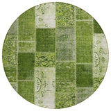 8' Olive Green And Artichoke Green Round Patchwork Washable Indoor Outdoor Area Rug