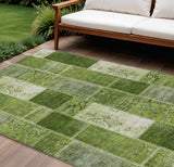 8' X 10' Olive Green And Artichoke Green Patchwork Washable Indoor Outdoor Area Rug