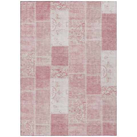 8' X 10' Pink Blush And Ivory Patchwork Washable Indoor Outdoor Area Rug