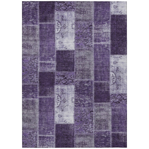 5' X 8' Purple Eggplant And Lavender Patchwork Washable Indoor Outdoor Area Rug