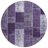 8' Purple Eggplant And Lavender Round Patchwork Washable Indoor Outdoor Area Rug