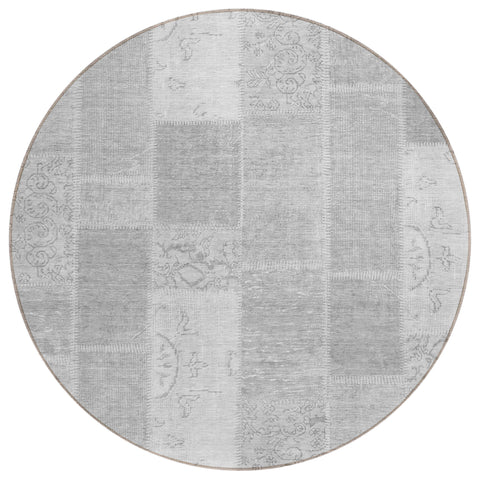 8' Silver Gray And Graphite Round Patchwork Washable Indoor Outdoor Area Rug