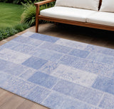 8' X 10' Sky Blue And Denim Blue Patchwork Washable Indoor Outdoor Area Rug