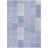 8' X 10' Sky Blue And Denim Blue Patchwork Washable Indoor Outdoor Area Rug