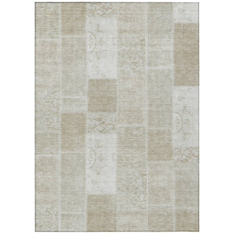 3' X 5' Taupe Beige And Tan Patchwork Washable Indoor Outdoor Area Rug