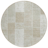 8' Taupe Beige And Tan Round Patchwork Washable Indoor Outdoor Area Rug