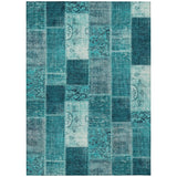 8' X 10' Teal Blue Aqua And Turquoise Patchwork Washable Indoor Outdoor Area Rug