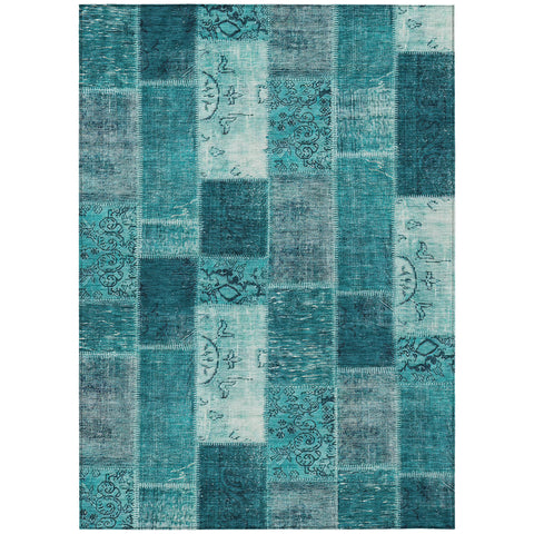 8' X 10' Teal Blue Aqua And Turquoise Patchwork Washable Indoor Outdoor Area Rug