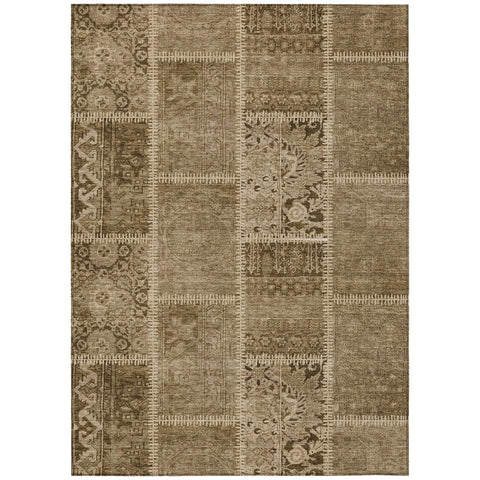 5' X 8' Brown And Beige Patchwork Washable Indoor Outdoor Area Rug