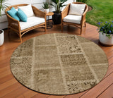 8' Brown And Beige Round Patchwork Washable Indoor Outdoor Area Rug