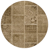 8' Brown And Beige Round Patchwork Washable Indoor Outdoor Area Rug
