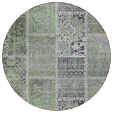 8' Green And Charcoal Round Patchwork Washable Indoor Outdoor Area Rug
