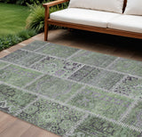 8' X 10' Green And Charcoal Patchwork Washable Indoor Outdoor Area Rug