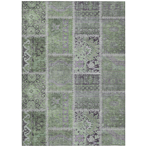 8' X 10' Green And Charcoal Patchwork Washable Indoor Outdoor Area Rug
