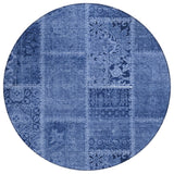 8' Navy Blue And Denim Blue Round Patchwork Washable Indoor Outdoor Area Rug
